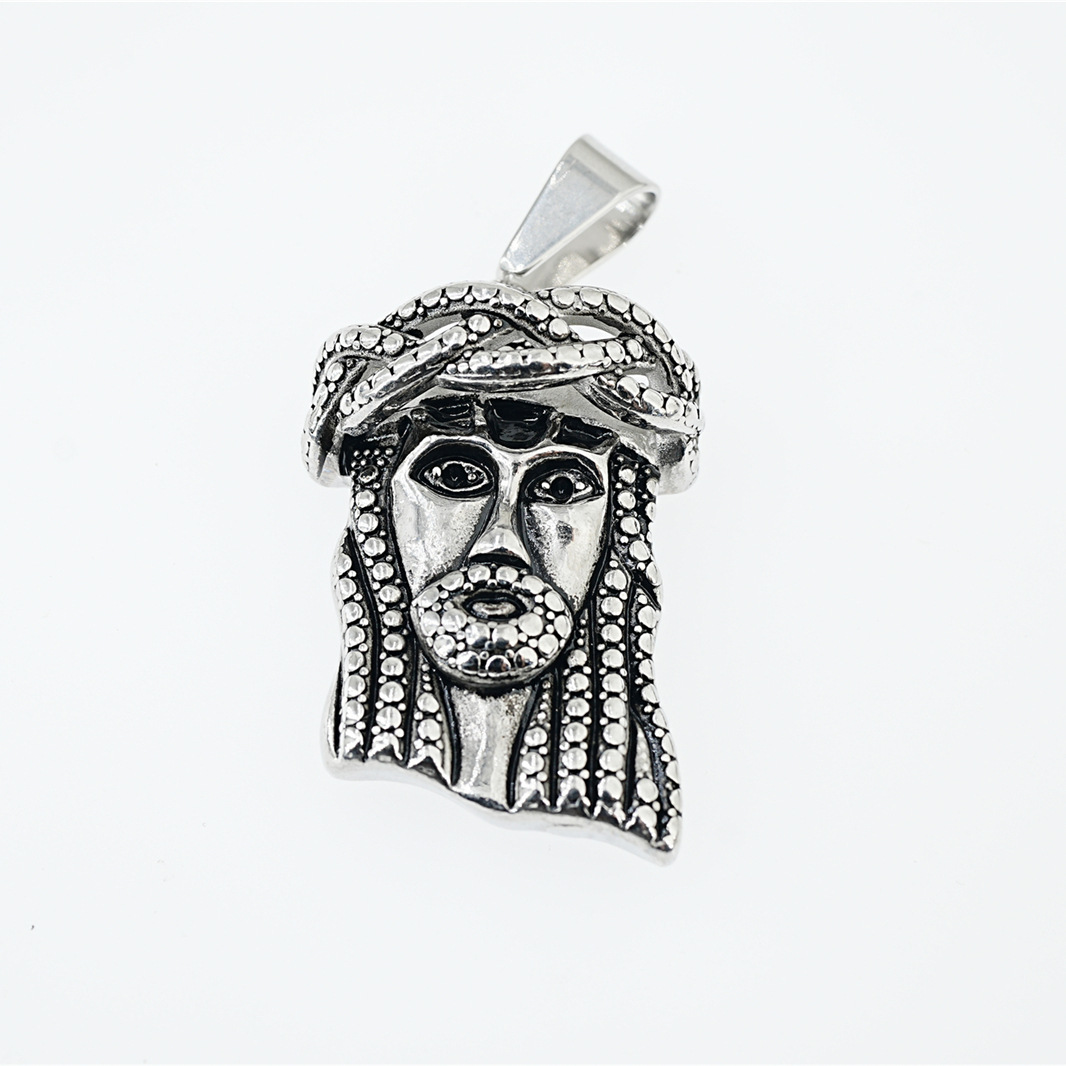 Single-sided Diamond-embedded Headscarf Portrait Pendant European And American Street Hip Hop Fashion Necklace
