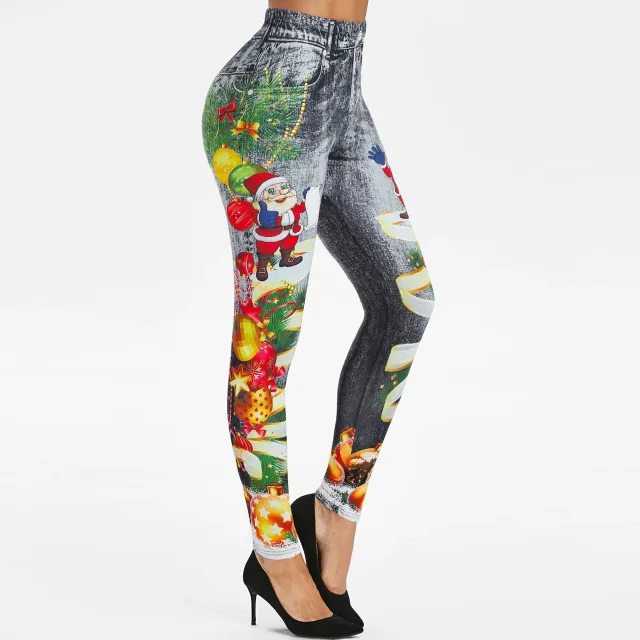 Christmas Printed Sports Hip Raise High Waist Leggings Denim Christmas - Shop at LoveMi