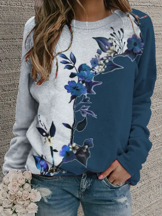 Women's Retro Casual Fashion Round Neck Sweater Figure 3 S - Shop at LoveMi