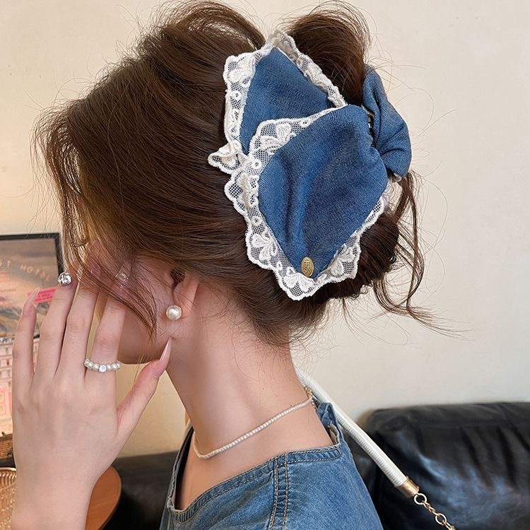 Love Denim Bow Triangle Grip Sense Of Atmosphere