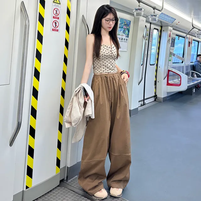 Wide leg Quick drying Athletic Casual Pants Khaki - Shop at LoveMi