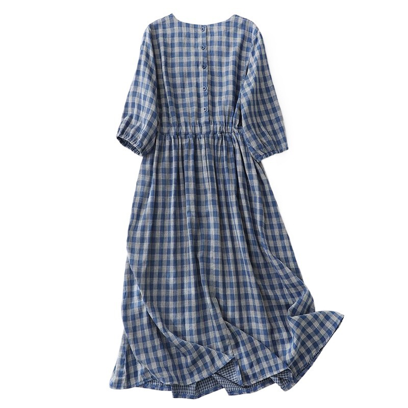 Cotton Plaid Half-Sleeve Midi Dress, picture 6 of 9