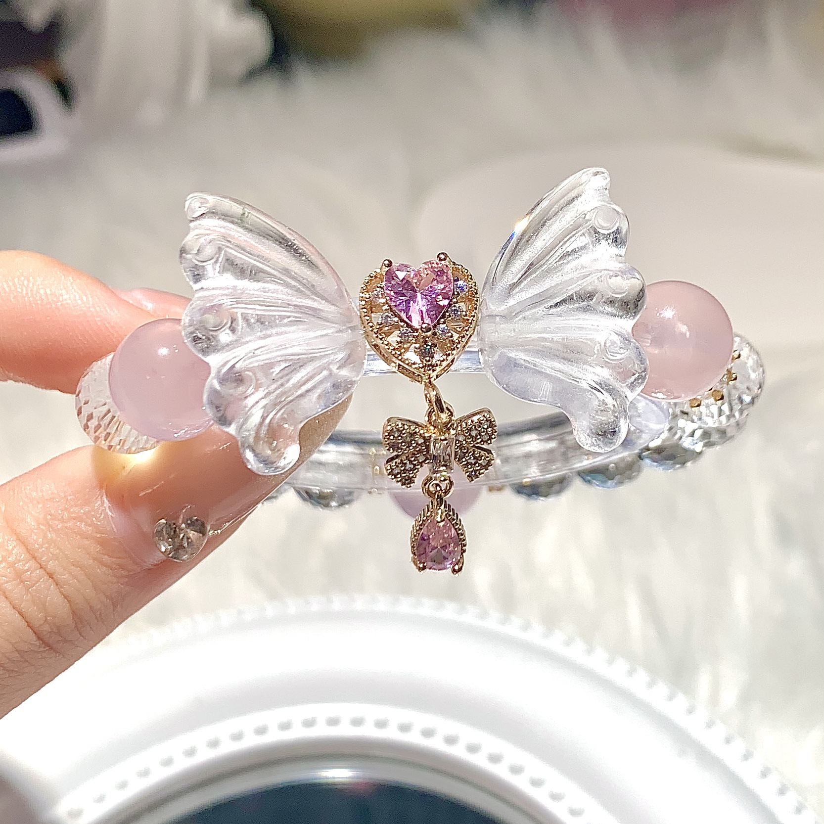 Natural Crystal Bracelet Butterfly DIY Niche Original Design Personalized Girly Crystal Bracelet