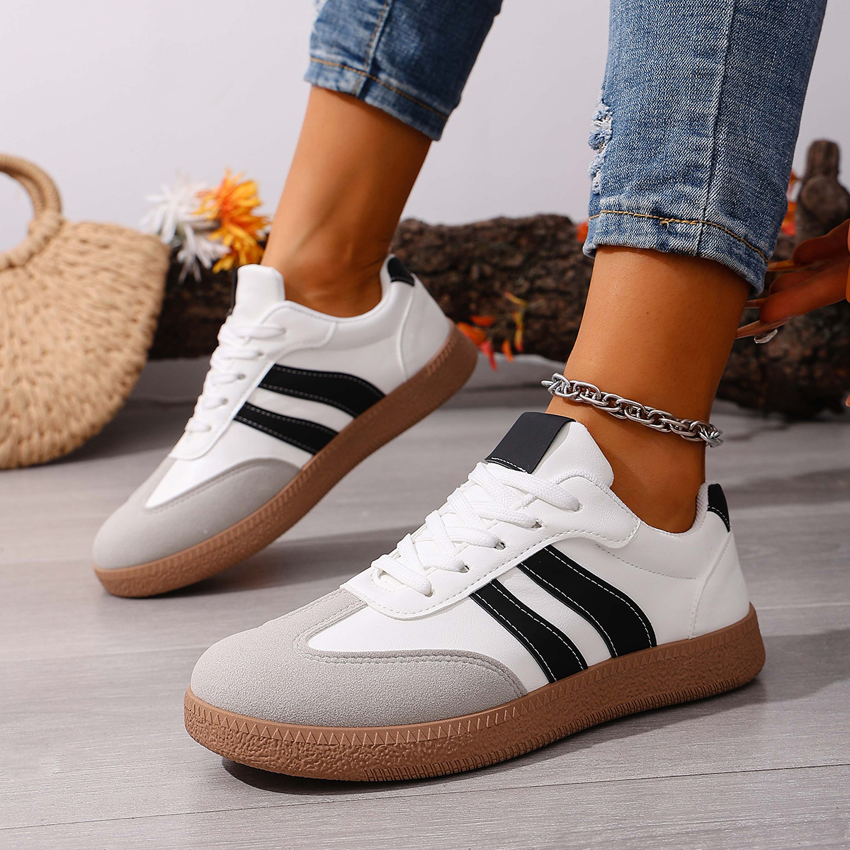 Large Size Color Blocked Round Toe Women's Shoes 9