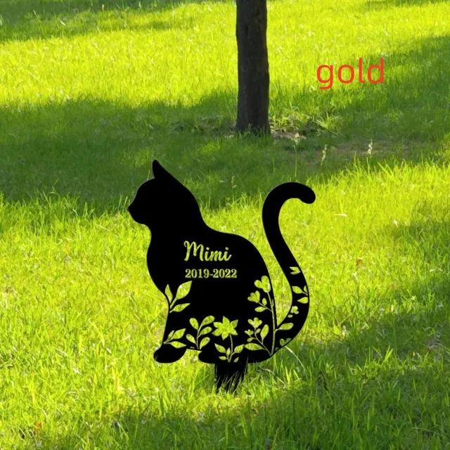 Metal Cat Memorial Tombstone Cat Silhouette Decoration Gold - Shop at LoveMi