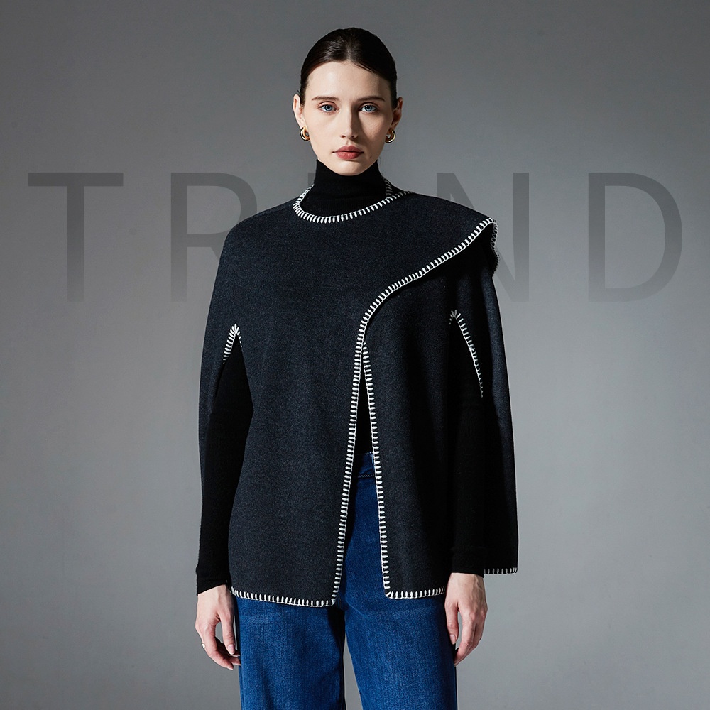 Women's Double-faced Woolen Goods Stitching Cape And Shawl