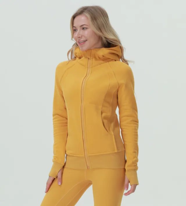 Yoga Clothes Coat Sports Full Zipper Hooded Sweatshirt Turmeric Fleece Padded Coat - Shop at LoveMi