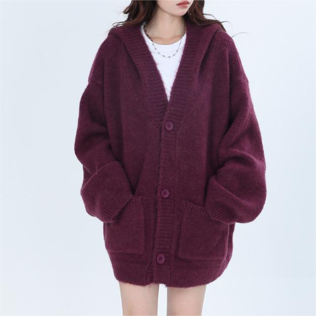 Retro High Sense Hooded Knit Cardigan