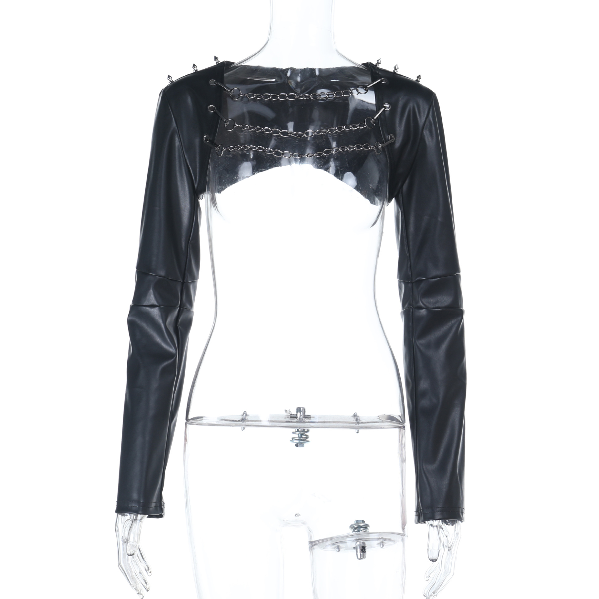 Dark Detachable Chain Leather Coat New Personality Punk Leather Coat