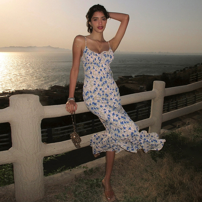 Suspender Temperament French Style Vacation Dress Blue - Shop at LoveMi