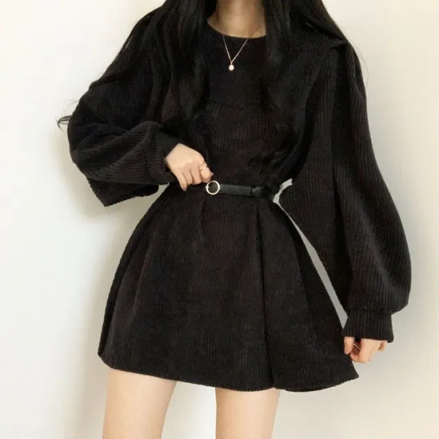 Design Niche Corduroy Dress Women Black Belt - Shop at LoveMi
