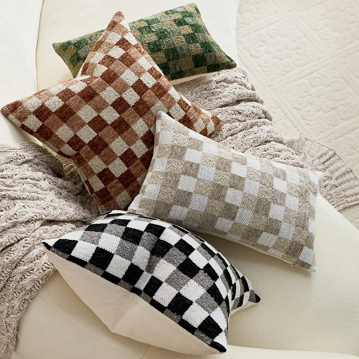 Chenille Checkered Black And White Pillow Cover