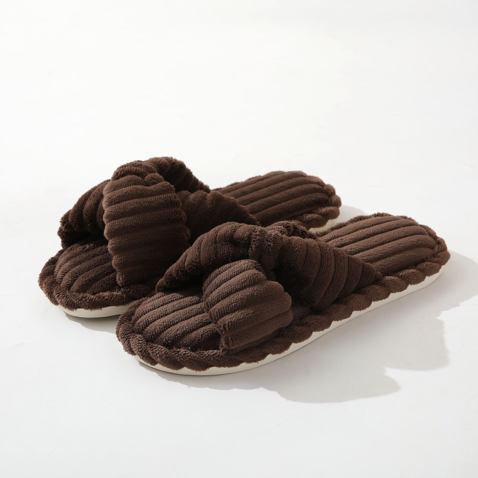 Corduroy Non slip Cross Slippers Brown - Shop at LoveMi