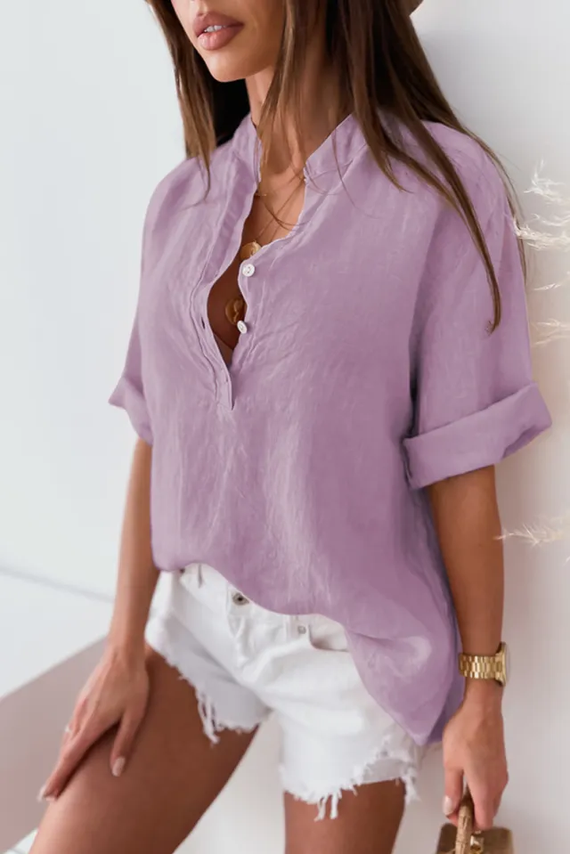 Solid Color Leisure Pullover Half sleeve Shirt Purple - Shop at LoveMi