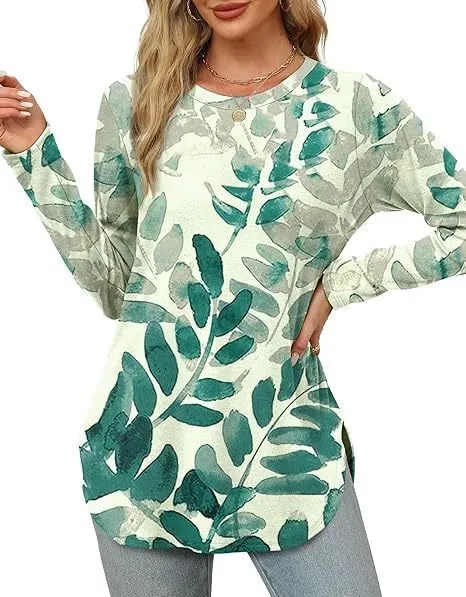 Solid Color Long-sleeved Top Round Neck Loose Casual Bottoming Shirt - Ink Printing-M