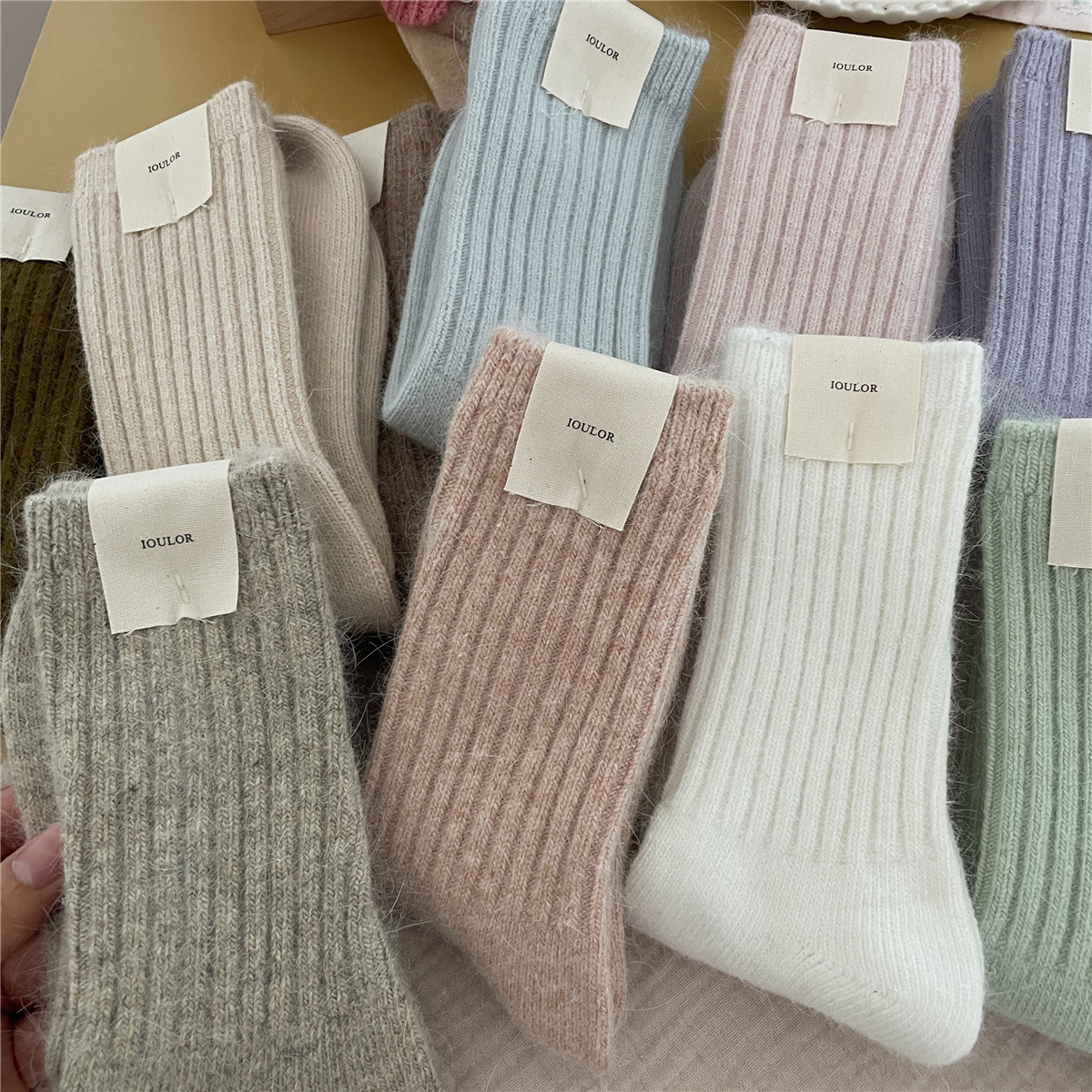 Solid-color Rabbit-fur Chunky Knit Thermal Socks