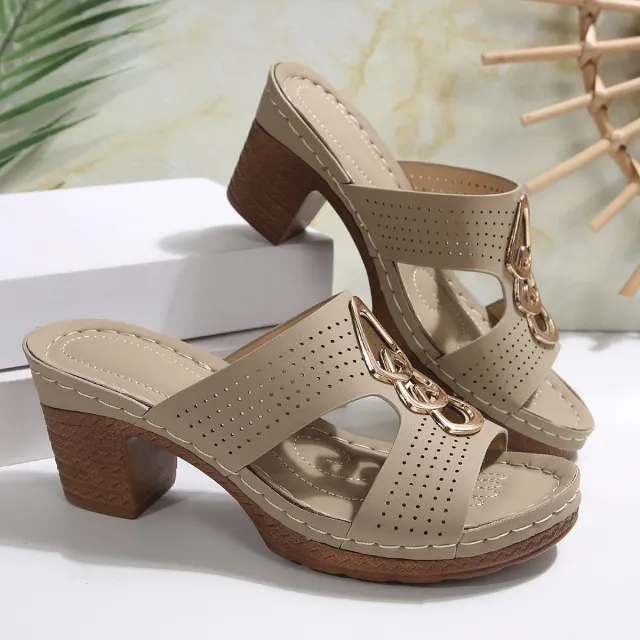 Wedge Platform Slippers Women's Shoes Chunky Heel Platform Fish Mouth I shaped Beige - Shop at LoveMi