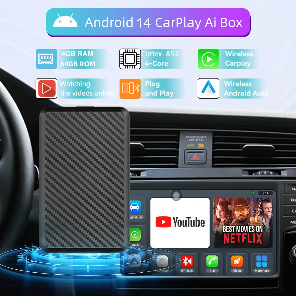 Navigation Mirror Smart Car Wireless CarPlay Box to Android