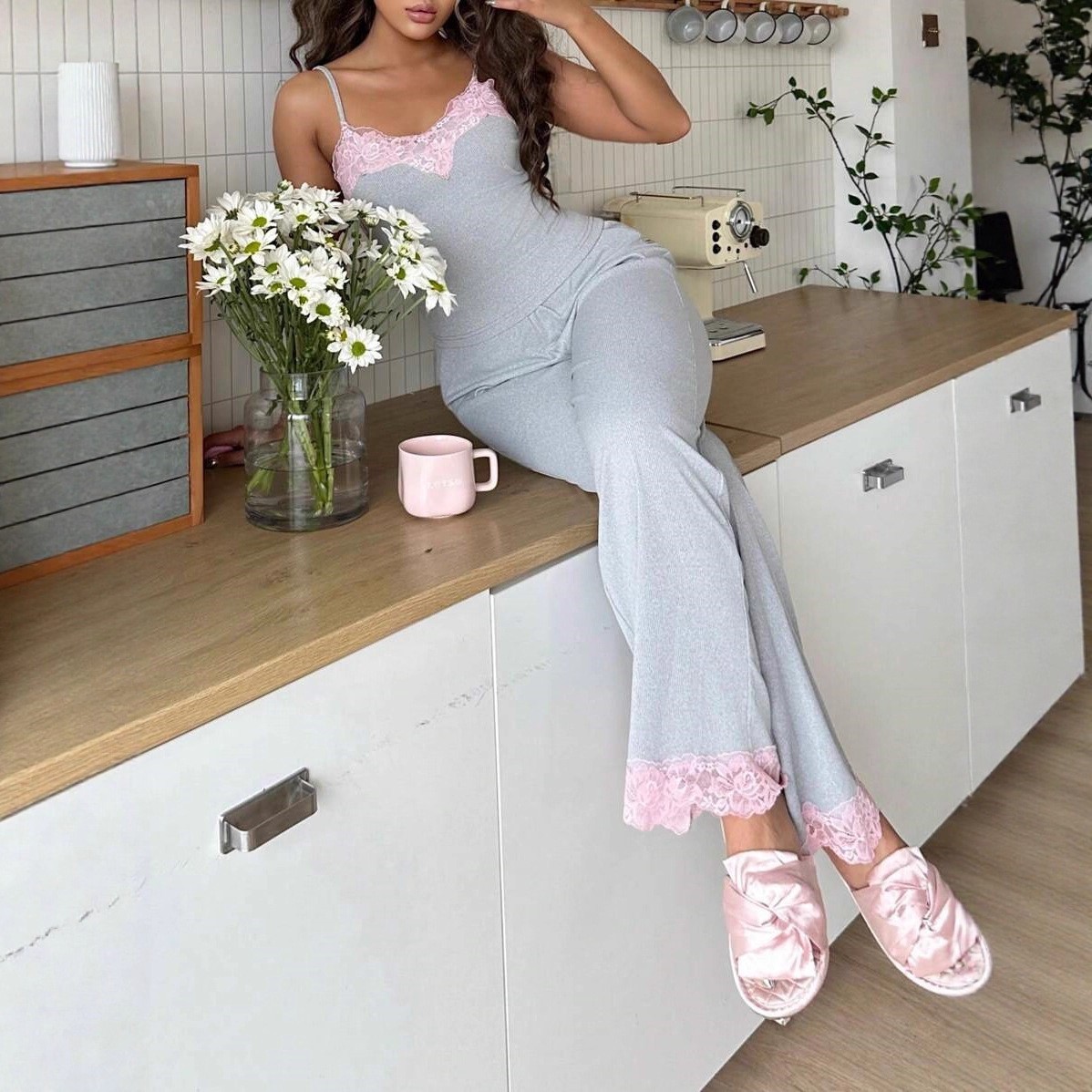 Gray Camisole And Long Pants Pajama Set