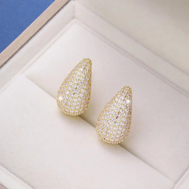 Micro-inlaid Diamond Super Shiny Water Drop Ear Studs Women's Light Luxury High-grade Earrings