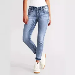 Beauty Clothing Slim Fit Stretch Slimming Versatile Embroidered Jeans Skinny Pants - Light Blue - View 1