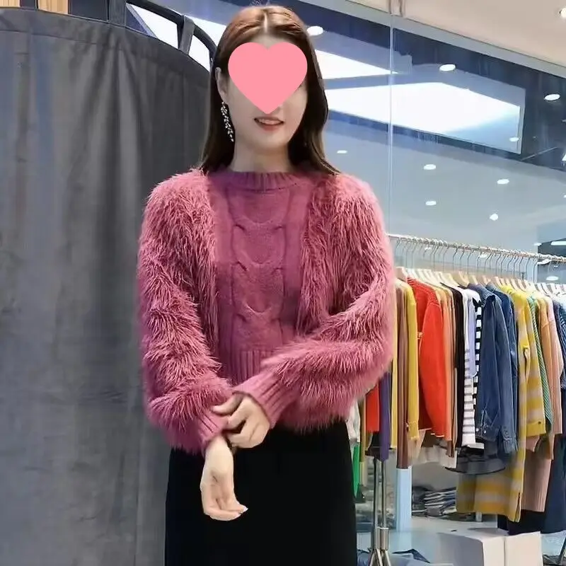 Loose-fitting, Outerwear Mink-wool Solid-color Sweater For Women