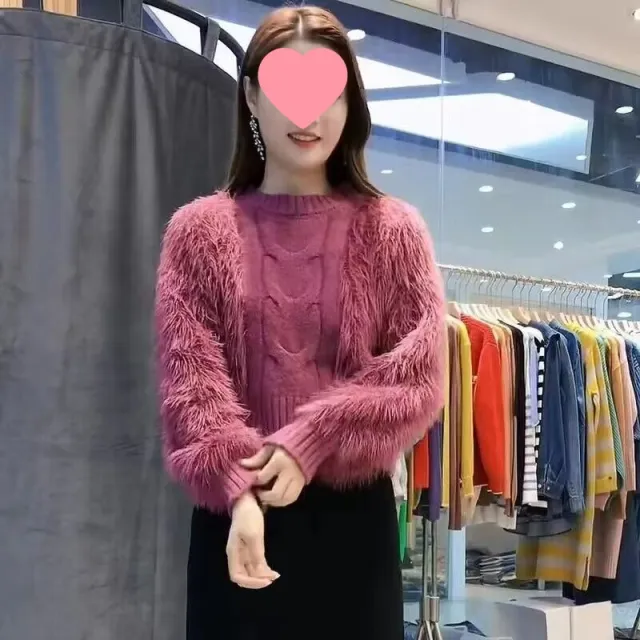 Loose fitting, Outerwear Mink wool Solid color Sweater For Women Rose - Shop at LoveMi