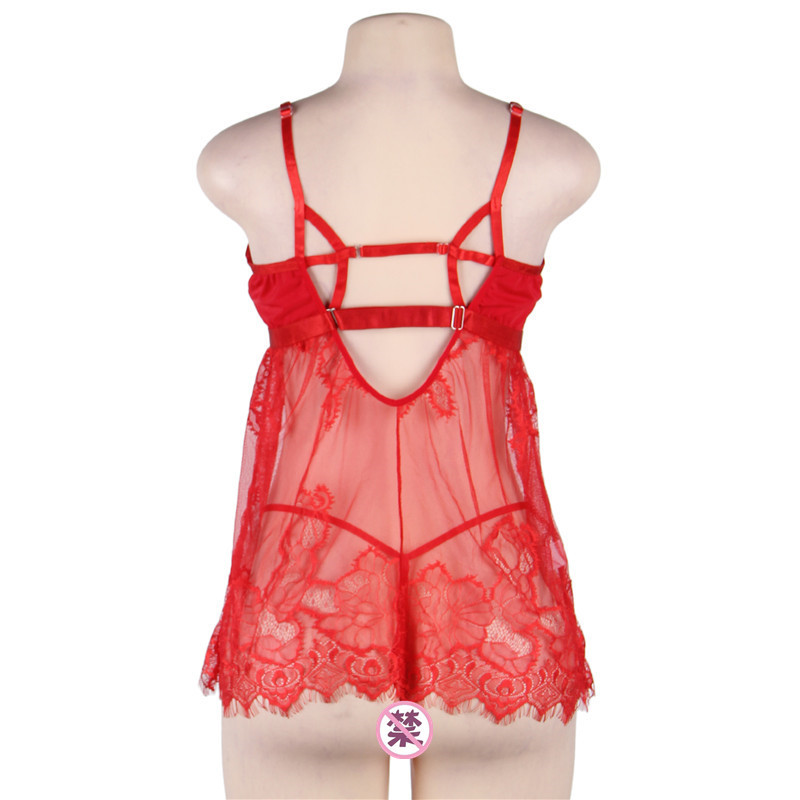 Women's Steel Ring See-through Mesh Slip Nightdress