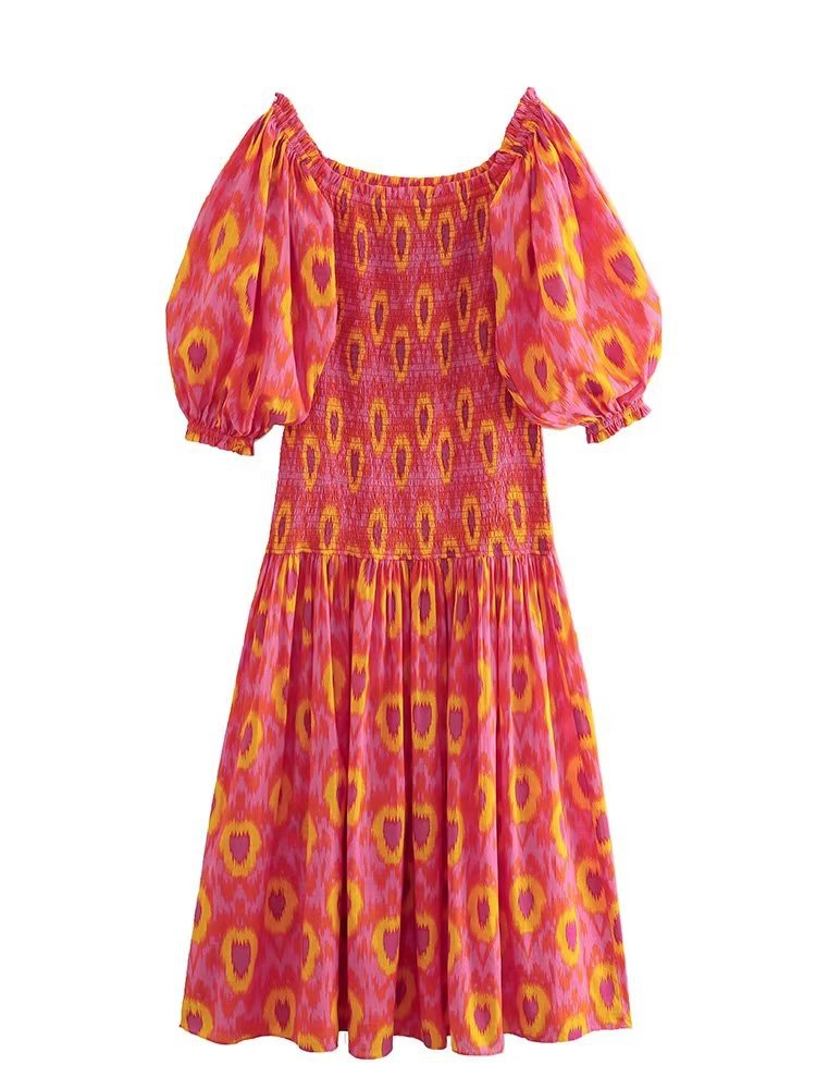 Women's Printed Midi Skirt Short Sleeve Dress