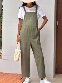 Casual Pocket Maternity Pants Adjustable Waist Loose-fitting Overalls - Army Green - View 1