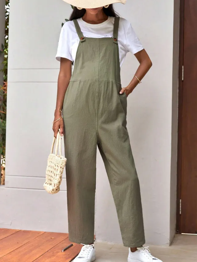 Casual Pocket Maternity Pants Adjustable Waist Loose fitting Overalls Army Green - Shop at LoveMi