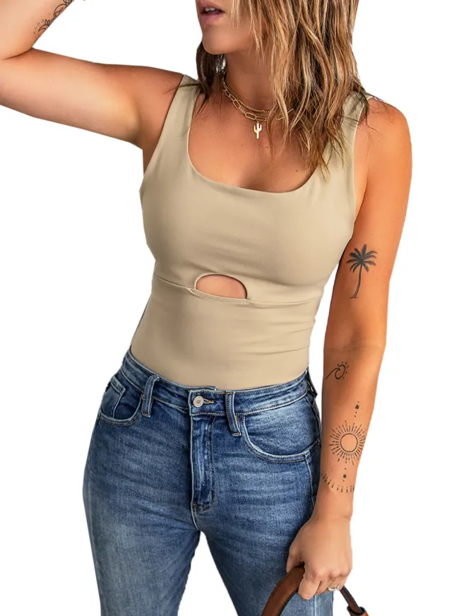European And American Solid Color Women's Sleeveless Hollow Vest Apricot - Shop at LoveMi