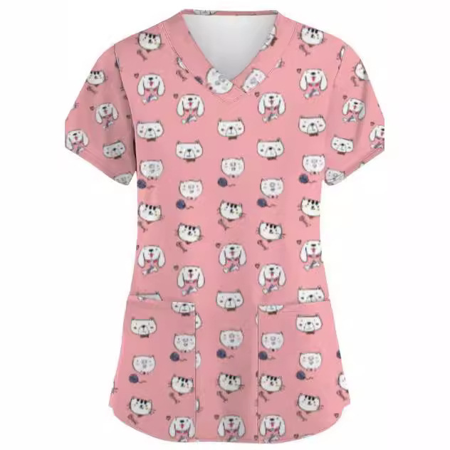 Summer Casual New Women's V-neck Cloth For Nursing Workers Short Sleeve