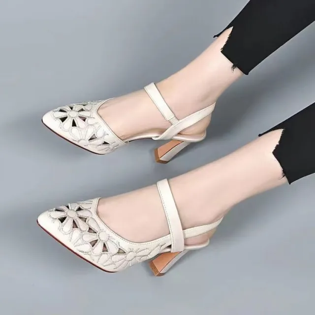 Fashion High Heel Sandals Pointed Toe Soft Leather Hollow High Heels Beige - Shop at LoveMi