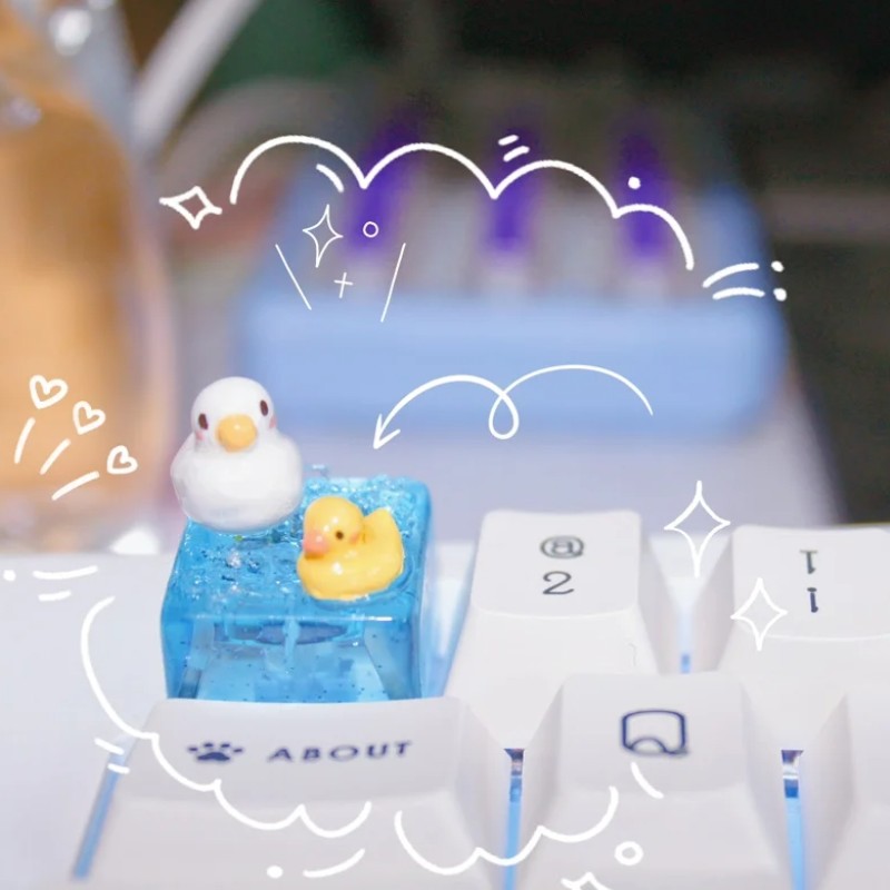 أغطية مفاتيح لوحات مفاتيح ميكانيكية يدوية بتصميم البط السباحة مع طين الإيبوكسي