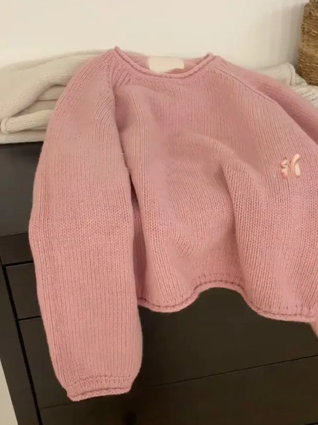 Round Neck Curling Loose Pullover Sweater Pink - Shop at LoveMi