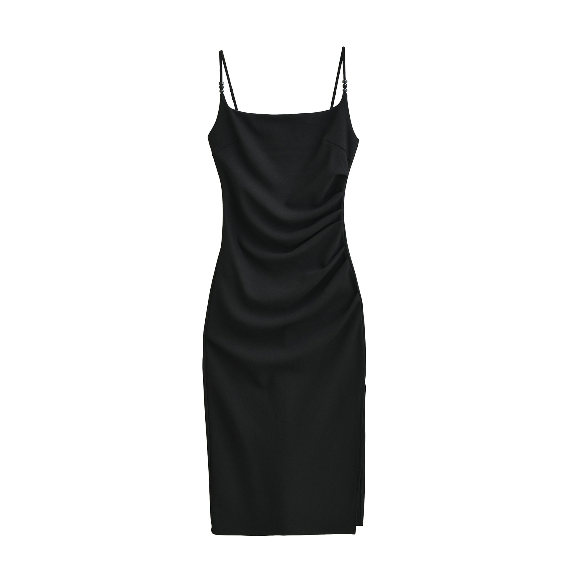 Womens Stylish Pleated Waist-cinching Side-slit Camisole Dress