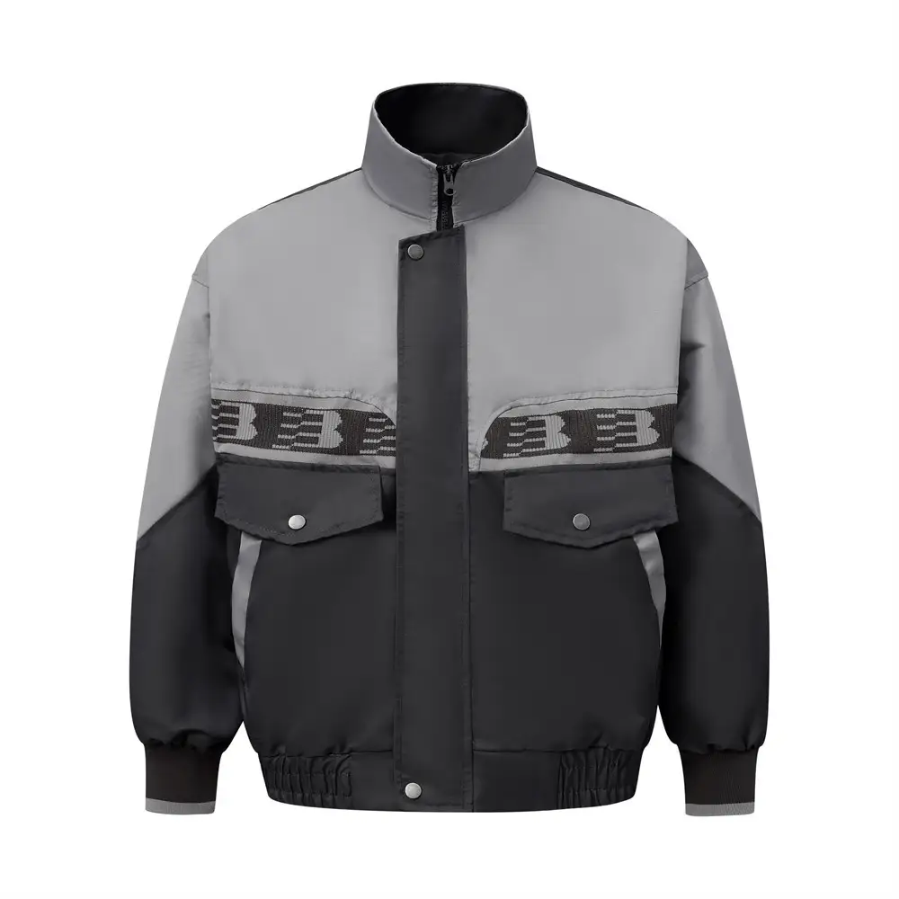 European And American Color Contrast Patchwork Workwear Stand-up Collar Jacket Fashion Brand Men's Clothing Loose Casual