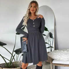 Women's Dress Simple Fashion High Waist Midi Skirt - Gray - View 1