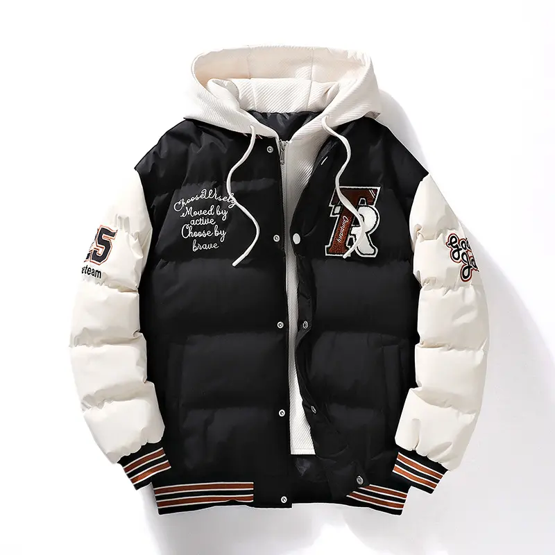 Men's Winter Coat Fake Two-piece Hooded Letter-print Bread