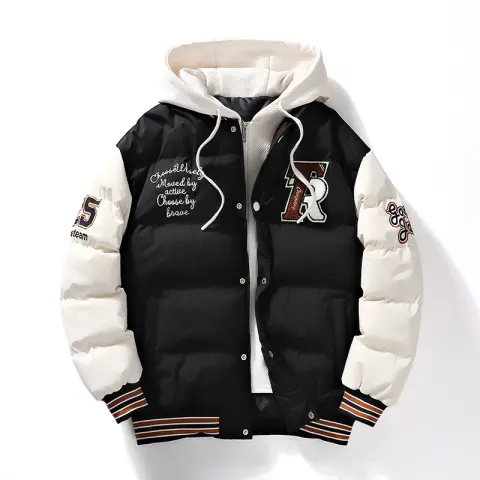 Men's Winter Coat Fake Two-piece Hooded Letter-print Bread