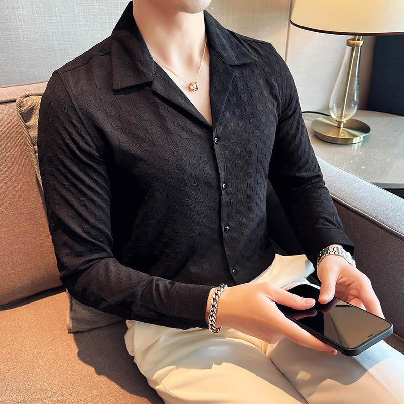 Cuban Collar Casual Long Sleeve Shirt