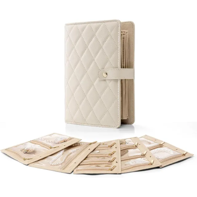 Travel Foldable Jewelry Bag Jewelry Storage Beige - Shop at LoveMi