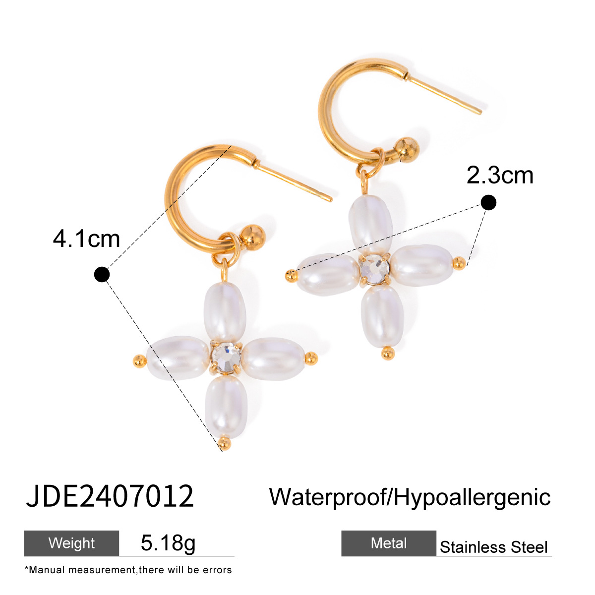 Stainless Steel Freshwater Pearl C- Shaped Hanging Cross Necklace