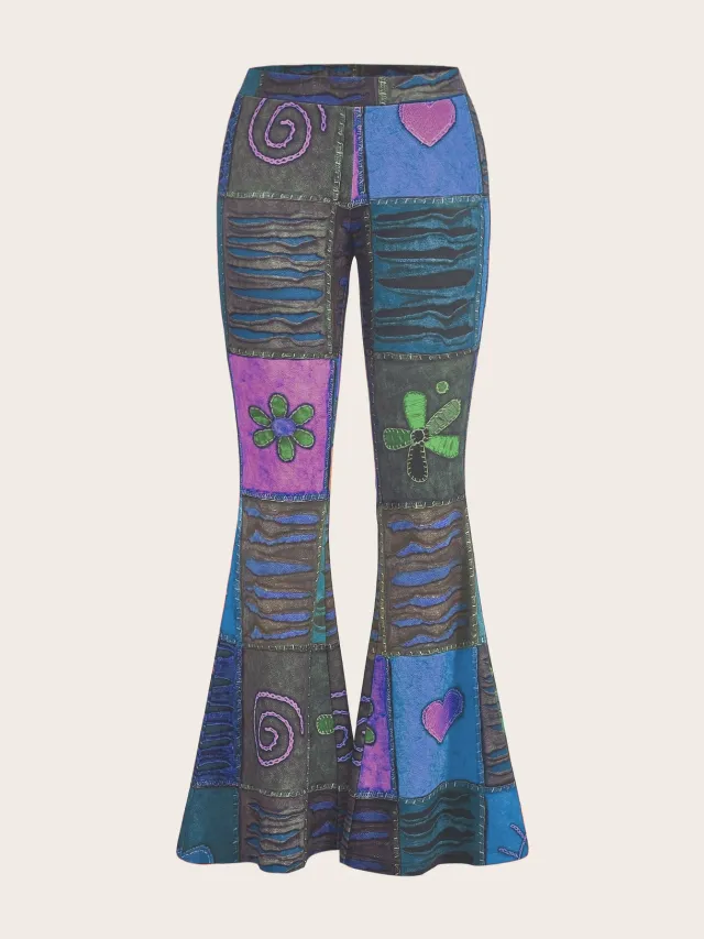 Pattern Abstract Art Style Personality Trend Tight Bootcut Pants Purple - Shop at LoveMi