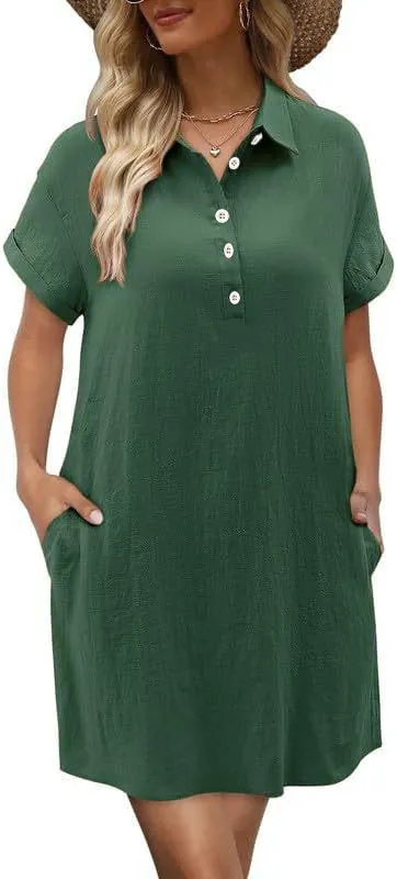 Casual Short Sleeve Buttoned Beach Dress Shirt With Pocket Green - Shop at LoveMi