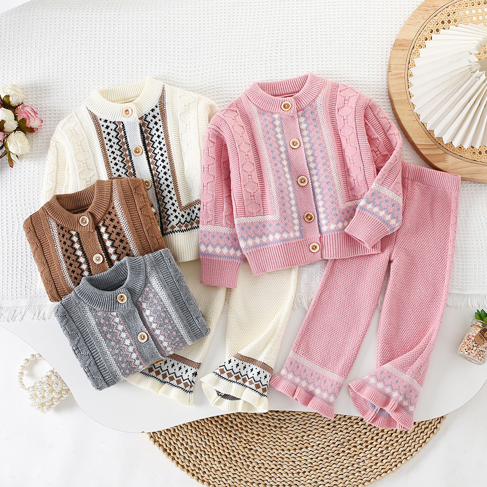 Vintage Jacquard Knit Cardigan And Knit Trousers