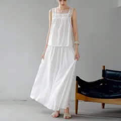 Actress Yafeng Burnt Flower Small Tank Top Skirt Set - Tan - View 1