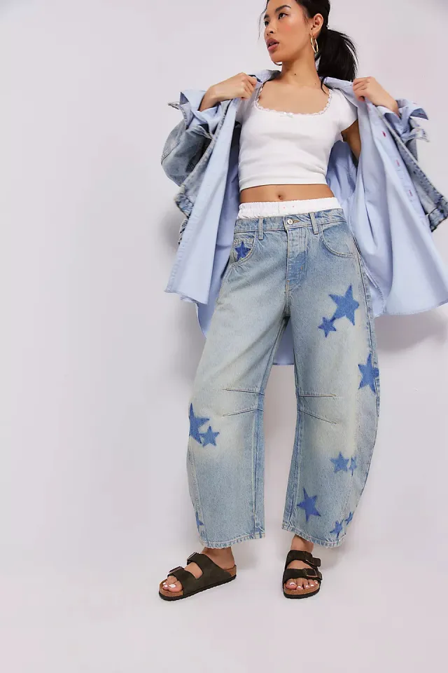Casual Loose Mid Waist Cylindrical Women's Jeans Fivepointed Star - Shop at LoveMi