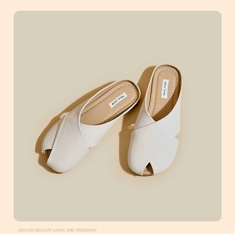 Soft Bottom Closed Toe Low-top Half Slippers For Women - Beige